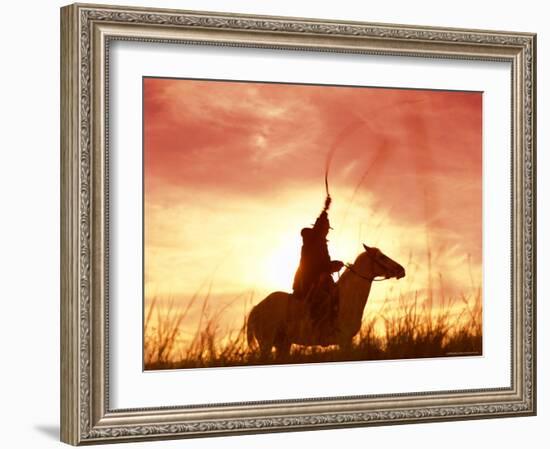 Profile of a Stockman on a Horse Against the Sunset, Queensland, Australia, Pacific-Mark Mawson-Framed Photographic Print