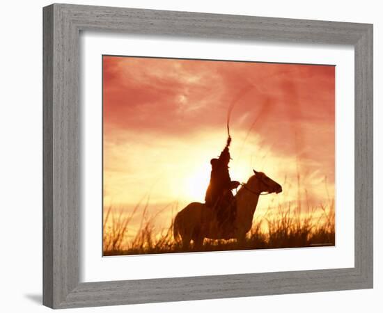 Profile of a Stockman on a Horse Against the Sunset, Queensland, Australia, Pacific-Mark Mawson-Framed Photographic Print