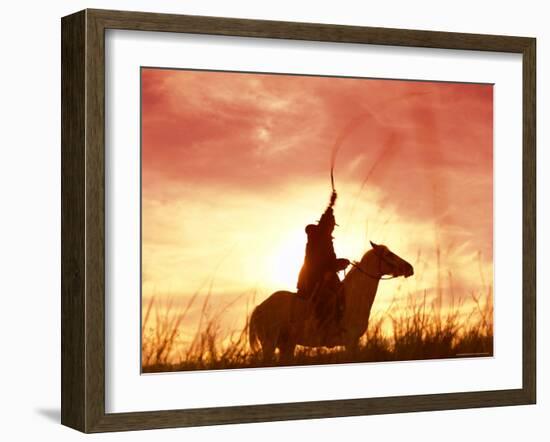 Profile of a Stockman on a Horse Against the Sunset, Queensland, Australia, Pacific-Mark Mawson-Framed Photographic Print