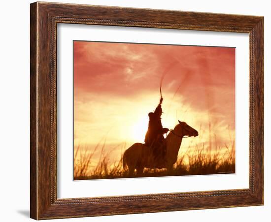 Profile of a Stockman on a Horse Against the Sunset, Queensland, Australia, Pacific-Mark Mawson-Framed Photographic Print