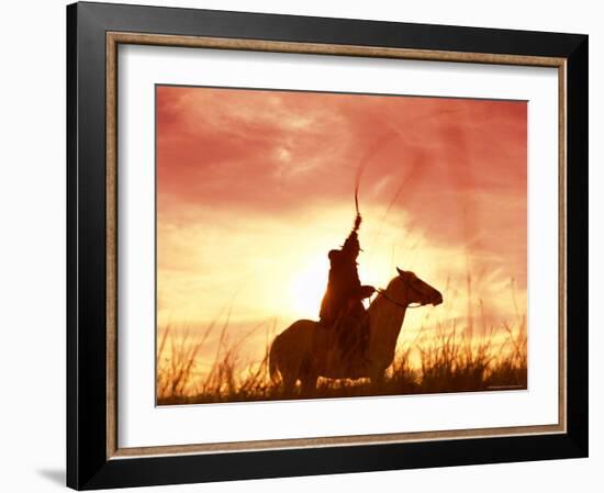 Profile of a Stockman on a Horse Against the Sunset, Queensland, Australia, Pacific-Mark Mawson-Framed Photographic Print