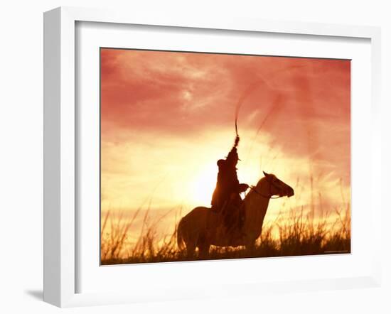 Profile of a Stockman on a Horse Against the Sunset, Queensland, Australia, Pacific-Mark Mawson-Framed Photographic Print