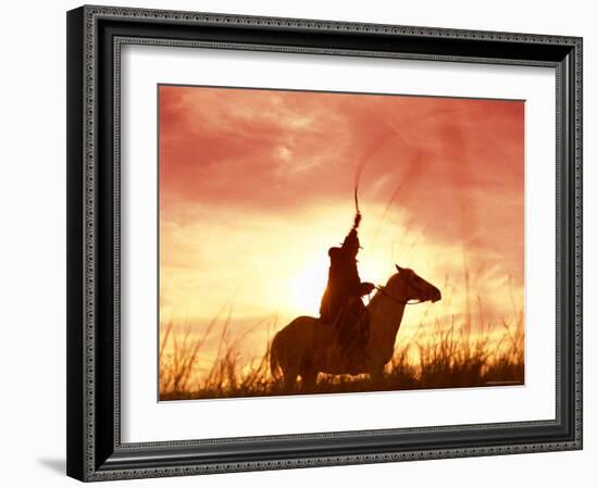 Profile of a Stockman on a Horse Against the Sunset, Queensland, Australia, Pacific-Mark Mawson-Framed Photographic Print