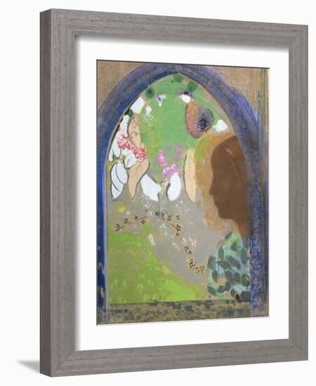 Profile of a Woman at a Window, circa 1912 (Pastel on Card)-Odilon Redon-Framed Giclee Print
