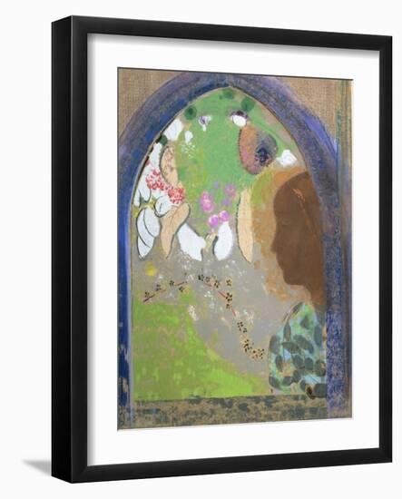 Profile of a Woman at a Window, circa 1912 (Pastel on Card)-Odilon Redon-Framed Giclee Print