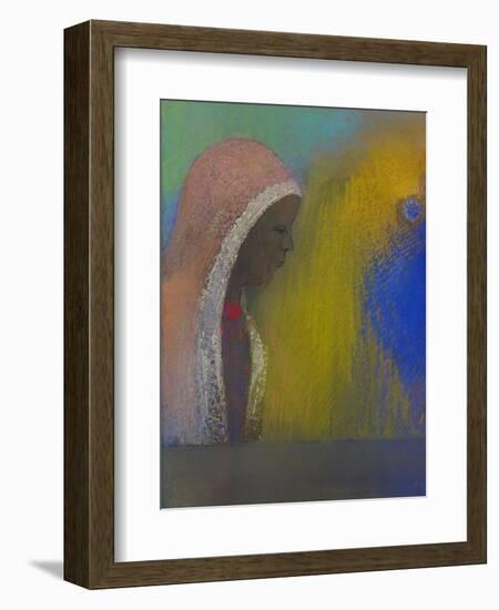 Profile of a Woman with a Pink Veil, 1885-Odilon Redon-Framed Giclee Print