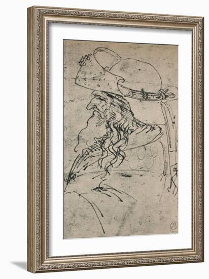 'Profile to the Left of an Old Man in a Large Hat', c1480 (1945)-Leonardo Da Vinci-Framed Giclee Print