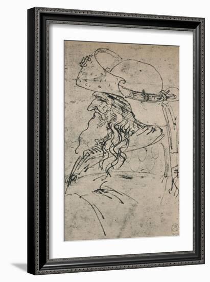 'Profile to the Left of an Old Man in a Large Hat', c1480 (1945)-Leonardo Da Vinci-Framed Giclee Print