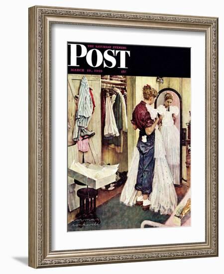 "Prom Dress" Saturday Evening Post Cover, March 19,1949-Norman Rockwell-Framed Giclee Print