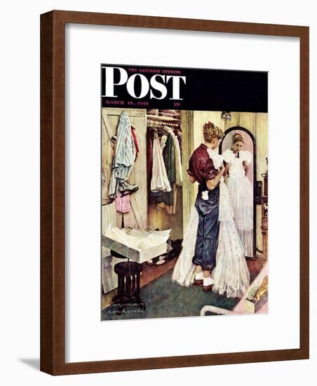 "Prom Dress" Saturday Evening Post Cover, March 19,1949-Norman Rockwell-Framed Giclee Print