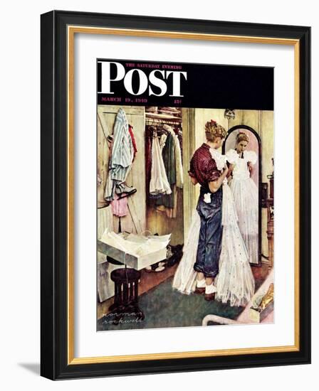 "Prom Dress" Saturday Evening Post Cover, March 19,1949-Norman Rockwell-Framed Giclee Print