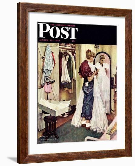 "Prom Dress" Saturday Evening Post Cover, March 19,1949-Norman Rockwell-Framed Giclee Print