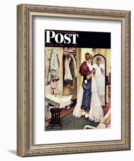 "Prom Dress" Saturday Evening Post Cover, March 19,1949-Norman Rockwell-Framed Giclee Print