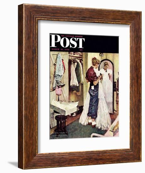 "Prom Dress" Saturday Evening Post Cover, March 19,1949-Norman Rockwell-Framed Giclee Print