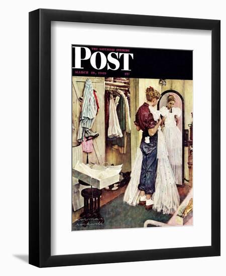 "Prom Dress" Saturday Evening Post Cover, March 19,1949-Norman Rockwell-Framed Giclee Print