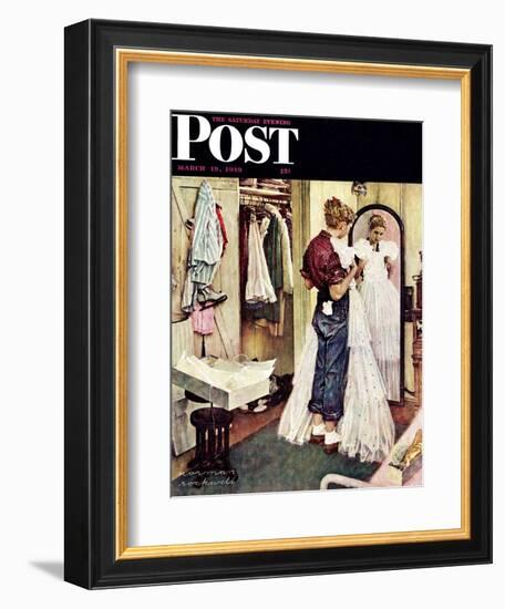 "Prom Dress" Saturday Evening Post Cover, March 19,1949-Norman Rockwell-Framed Giclee Print