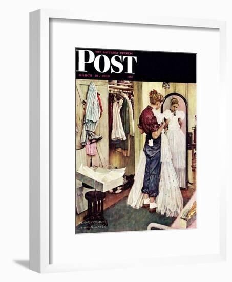 "Prom Dress" Saturday Evening Post Cover, March 19,1949-Norman Rockwell-Framed Premium Giclee Print