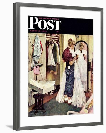 "Prom Dress" Saturday Evening Post Cover, March 19,1949-Norman Rockwell-Framed Giclee Print