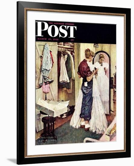 "Prom Dress" Saturday Evening Post Cover, March 19,1949-Norman Rockwell-Framed Giclee Print