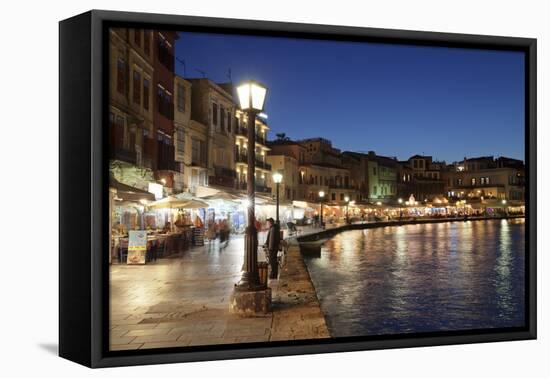 Promenade at Venetian Port, Chania, Crete, Greek Islands, Greece, Europe-Markus Lange-Framed Premier Image Canvas