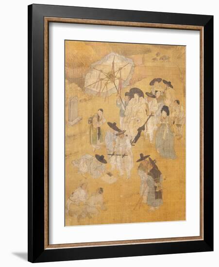 Promenade of a Notable, from Genre Scenes, 8 Panel Screen, Ink and Colour on Silk, Korea, Detail-Hong-Do Kim-Framed Giclee Print