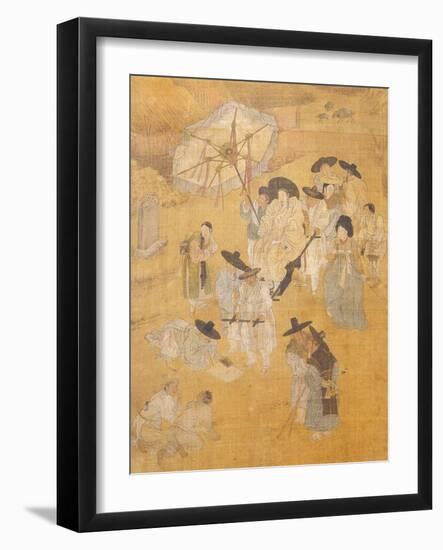 Promenade of a Notable, from Genre Scenes, 8 Panel Screen, Ink and Colour on Silk, Korea, Detail-Hong-Do Kim-Framed Giclee Print