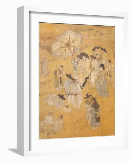 Promenade of a Notable, from Genre Scenes, 8 Panel Screen, Ink and Colour on Silk, Korea, Detail-Hong-Do Kim-Framed Giclee Print