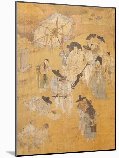 Promenade of a Notable, from Genre Scenes, 8 Panel Screen, Ink and Colour on Silk, Korea, Detail-Hong-Do Kim-Mounted Giclee Print