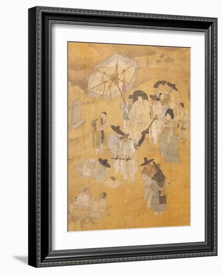 Promenade of a Notable, from Genre Scenes, 8 Panel Screen, Ink and Colour on Silk, Korea, Detail-Hong-Do Kim-Framed Giclee Print