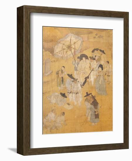 Promenade of a Notable, from Genre Scenes, 8 Panel Screen, Ink and Colour on Silk, Korea, Detail-Hong-Do Kim-Framed Giclee Print