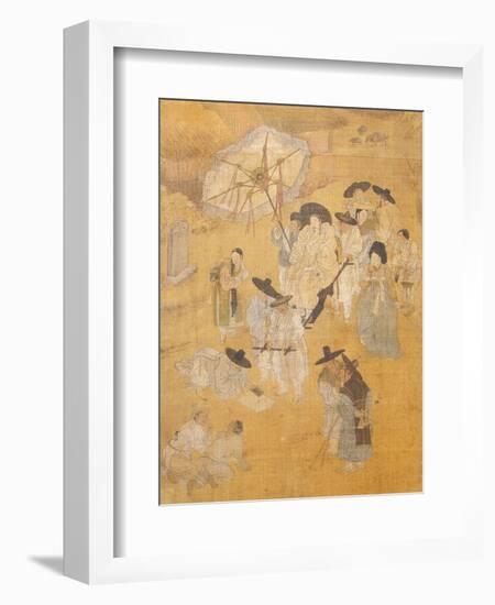 Promenade of a Notable, from Genre Scenes, 8 Panel Screen, Ink and Colour on Silk, Korea, Detail-Hong-Do Kim-Framed Giclee Print
