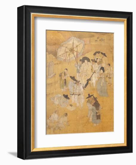 Promenade of a Notable, from Genre Scenes, 8 Panel Screen, Ink and Colour on Silk, Korea, Detail-Hong-Do Kim-Framed Giclee Print