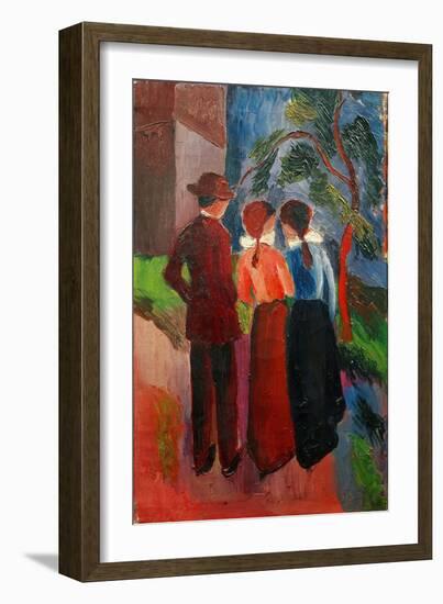 Promenade of three people,1914 Oil on canvas, 56 x 33 cm.-August Macke-Framed Giclee Print