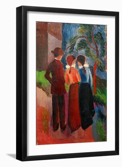 Promenade of three people,1914 Oil on canvas, 56 x 33 cm.-August Macke-Framed Giclee Print