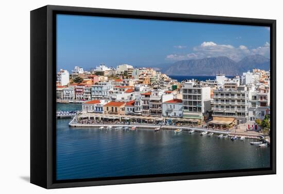 Promenade of Voulismeni Lake, Agios Nikolaos, Lasithi, Crete, Greek Islands, Greece, Europe-Markus Lange-Framed Premier Image Canvas