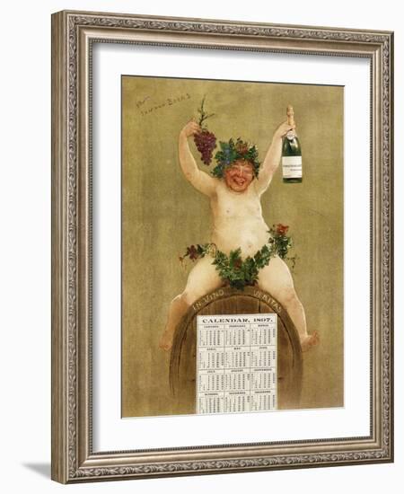 Promotional Calendar for Pfungst Freres Champagne, Illustrating Bacchus Seated on a Barrel-Jan van Beers-Framed Giclee Print