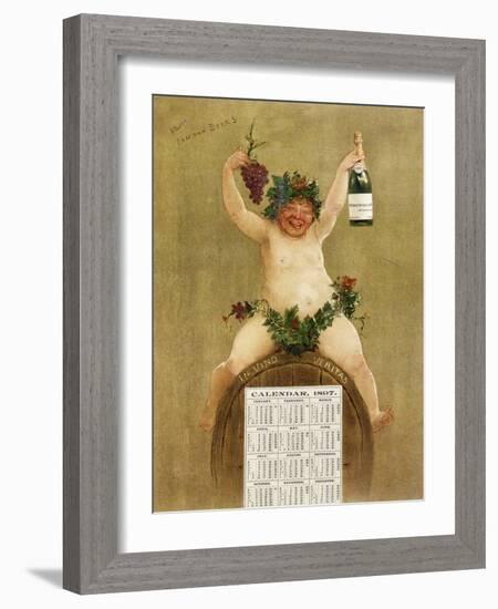 Promotional Calendar for Pfungst Freres Champagne, Illustrating Bacchus Seated on a Barrel-Jan van Beers-Framed Giclee Print