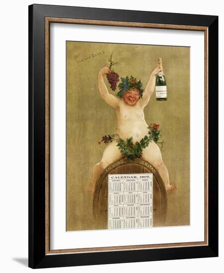 Promotional Calendar for Pfungst Freres Champagne, Illustrating Bacchus Seated on a Barrel-Jan van Beers-Framed Giclee Print