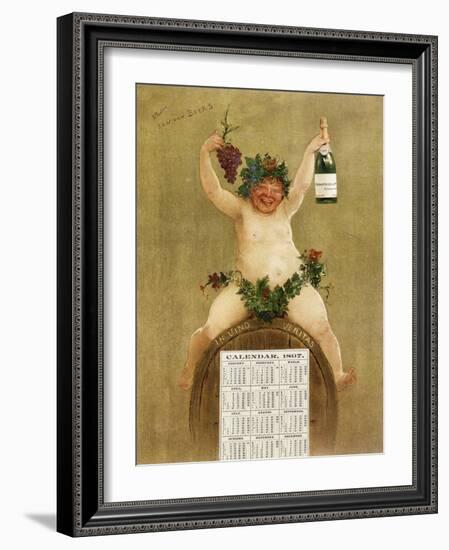 Promotional Calendar for Pfungst Freres Champagne, Illustrating Bacchus Seated on a Barrel-Jan van Beers-Framed Giclee Print