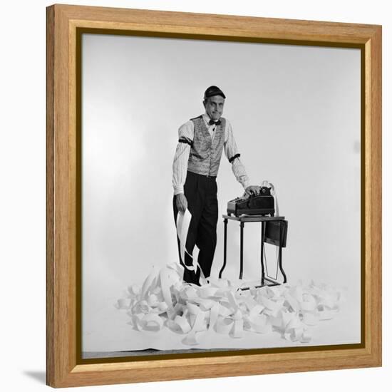 Promotional Shot for the Bob Newhart Show with Bob as Addled Accountant at an Adding Machine-Allan Grant-Framed Premier Image Canvas