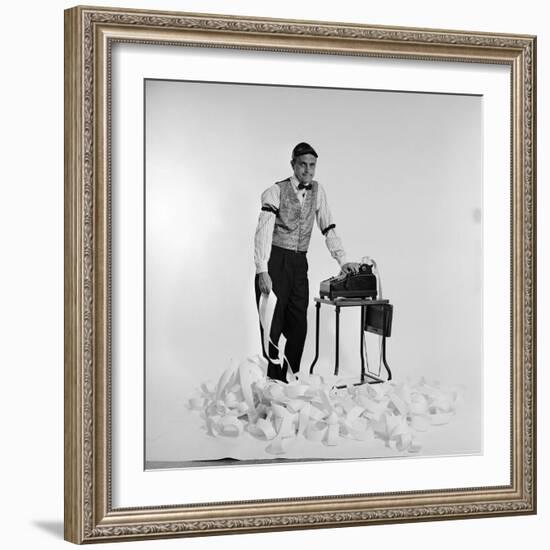 Promotional Shot for the Bob Newhart Show with Bob as Addled Accountant at an Adding Machine-Allan Grant-Framed Premium Photographic Print