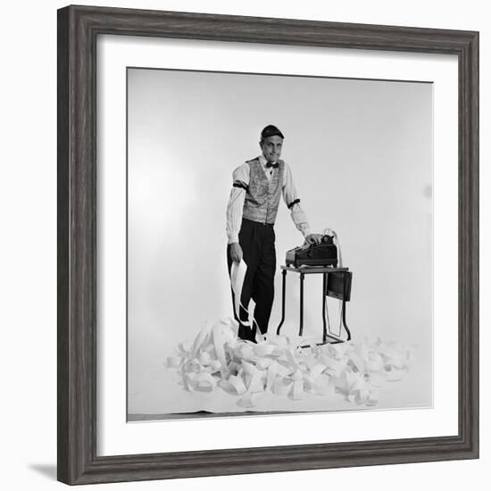 Promotional Shot for the Bob Newhart Show with Bob as Addled Accountant at an Adding Machine-Allan Grant-Framed Premium Photographic Print