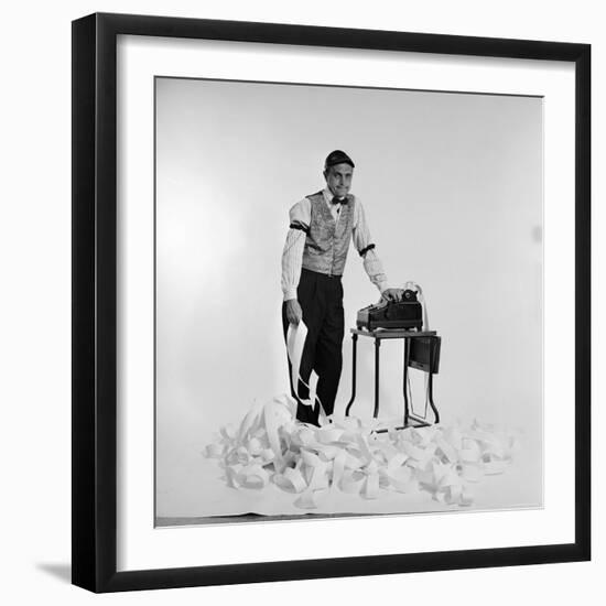 Promotional Shot for the Bob Newhart Show with Bob as Addled Accountant at an Adding Machine-Allan Grant-Framed Premium Photographic Print