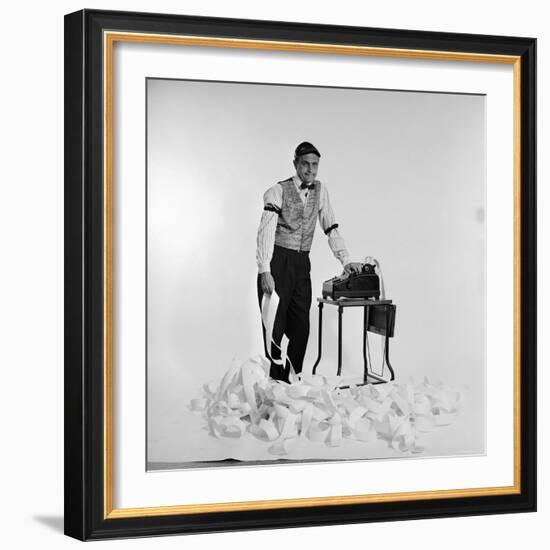 Promotional Shot for the Bob Newhart Show with Bob as Addled Accountant at an Adding Machine-Allan Grant-Framed Premium Photographic Print