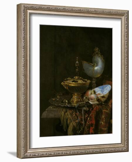 Pronk Still Life with Holbein Bowl, Nautilus Cup, Glass Goblet and Fruit Dish, 1678-Willem Kalf-Framed Giclee Print