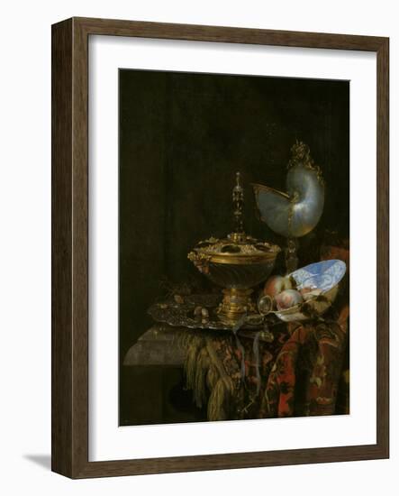 Pronk Still Life with Holbein Bowl, Nautilus Cup, Glass Goblet and Fruit Dish, 1678-Willem Kalf-Framed Giclee Print