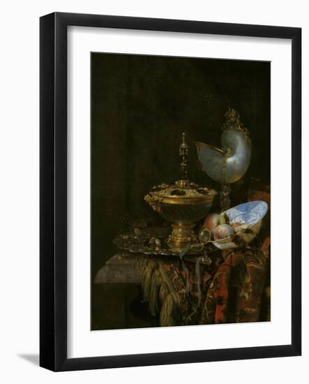 Pronk Still Life with Holbein Bowl, Nautilus Cup, Glass Goblet and Fruit Dish, 1678-Willem Kalf-Framed Giclee Print