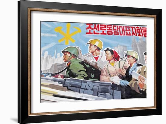 Propaganda Poster, Wonsan City, Democratic People's Republic of Korea (DPRK), North Korea, Asia-Gavin Hellier-Framed Photographic Print