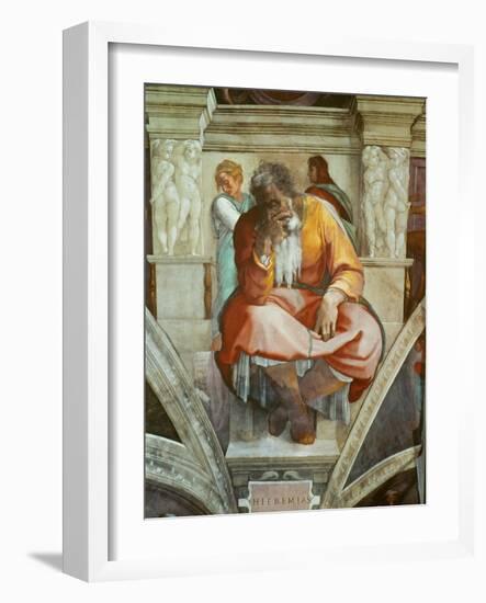 Prophet Jeremiah, 1508-12 (Fresco)-Michelangelo Buonarroti-Framed Giclee Print