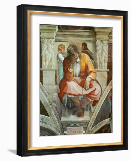 Prophet Jeremiah, 1508-12 (Fresco)-Michelangelo Buonarroti-Framed Giclee Print